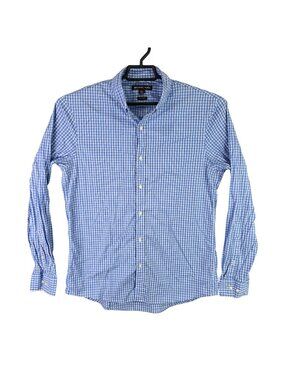 Mens Michael Kors Blue & White Gingham Button Down Shirt Long Sleeve Size L